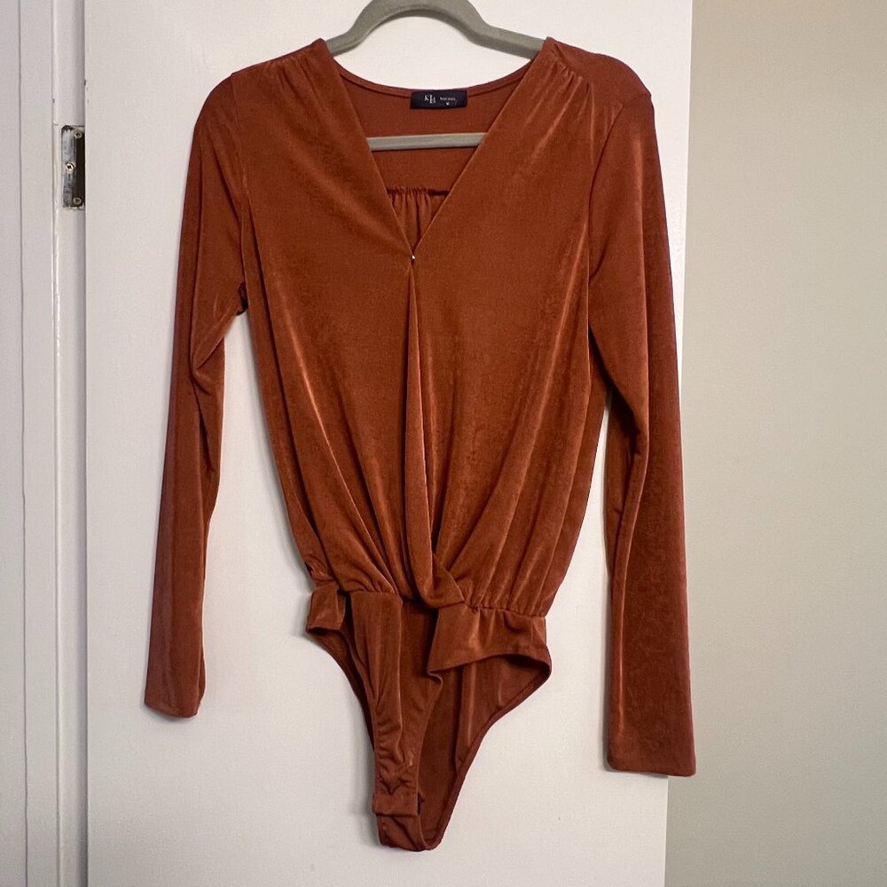 Burnt Orange Long-sleeve Button Close Bodysuit